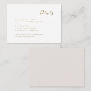 Cartão De Informações Casamento Branco Dourado Manuscrito Moderno e Mini