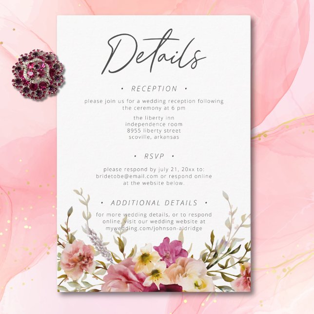 Cartão De Informações Casamento Branco Floral do Verão Elegante Moderno (Modern Elegant Summer Meadow Floral White Wedding Enclosure Card)