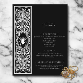 Cartão De Informações Casamento Branco Negro de Aranha-Gótica