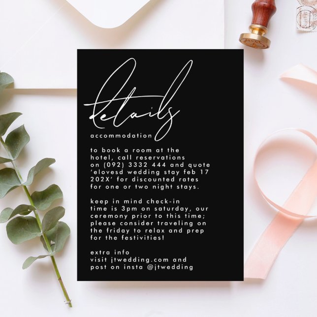 Cartão De Informações Casamento branco preto de nomes personalizados de  (Criador carregado)