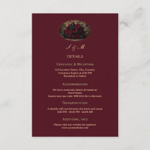 Cartão De Informações Casamento Burgundy de Romance Gótico Obscuro Perso