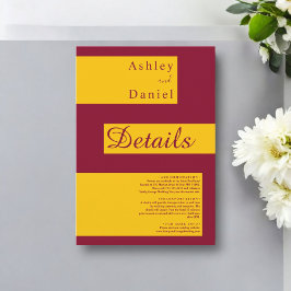 Cartão De Informações Casamento Burgundy e Dourado Moderno e Elegante