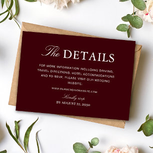 Cartão De Informações Casamento Burgundy e Marfim Formal Elegante