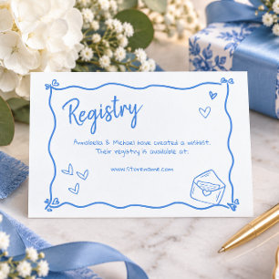 Cartão De Informações Casamento Caprichoso Com Azul Mão Desenhada