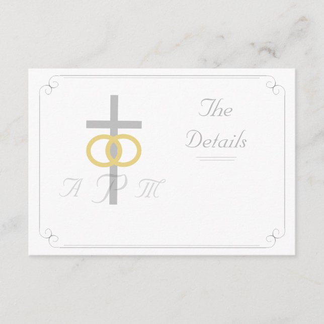 Cartão De Informações Casamento Católico Elegante Monograma (Frente)