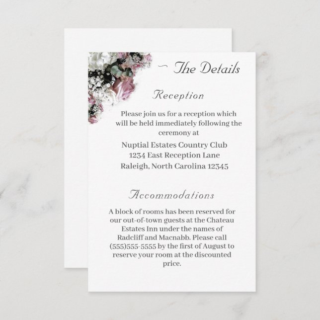 Cartão De Informações Casamento Católico Floral Rosa e Branco (Frente/Verso)