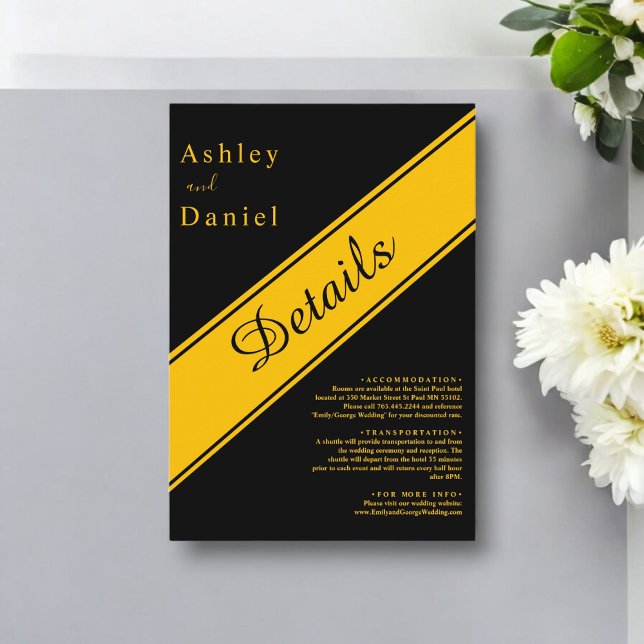 Cartão De Informações Casamento Chic Dourado E Negro Moderno Elegante (Criador carregado)