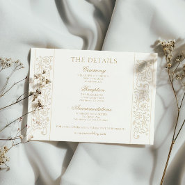 Cartão De Informações Casamento Chic Formal Ecru com Bordadura de Folhas