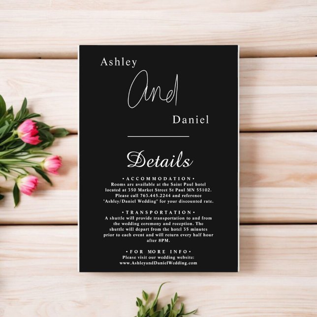 Cartão De Informações Casamento Chic Simples Preto E Branco Moderno Eleg (Criador carregado)