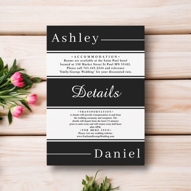 Cartão De Informações Casamento Chico De Rico Elegante, Preto E Branco (Criador carregado)