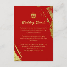 Cartão De Informações Casamento chinês com pincel de ouro vermelho pince
