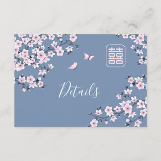 Cartão De Informações Casamento Chinês Rosa Azul Empoeirado