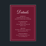 Cartão De Informações Casamento Clássico Elegante Borgonha<br><div class="desc">Um design clássico e elegante que é ótimo para um casamento formal tradicional.</div>