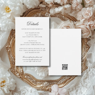 Cartão De Informações Casamento Clássico Elegante em Preto e Branco com