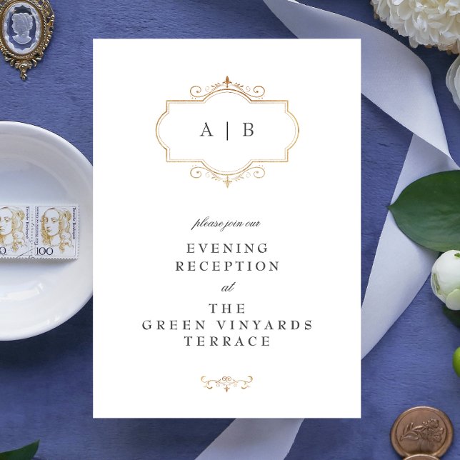 Cartão De Informações casamento clássico romântico com monograma tradici (Criador carregado)