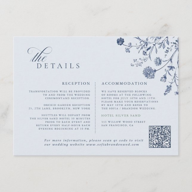 Cartão De Informações Casamento Clássico Vitoriano com Código QR Francês (Frente)