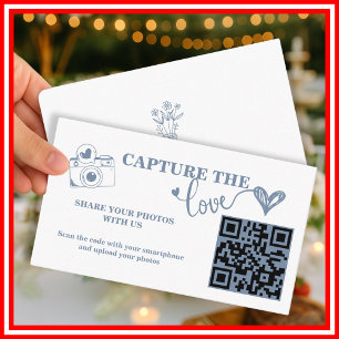 Cartão De Informações Casamento Código QR Capture The Love Azul Empoeira