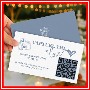 Cartão De Informações Casamento Código QR Capture The Love Azul Empoeira