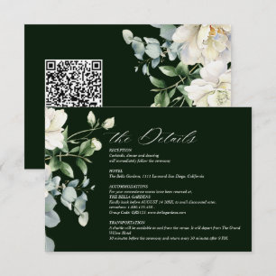 Cartão De Informações Casamento Código QR de Eucalipto Verde-Salvia e Ro