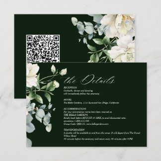 Cartão De Informações Casamento Código QR de Eucalipto Verde-Salvia e Ro