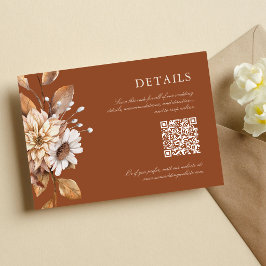Cartão De Informações Casamento Código QR Floral Boho Terracota Elegante