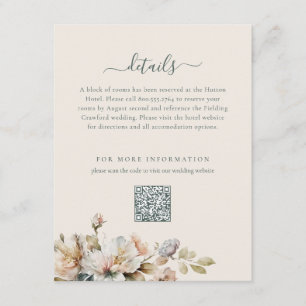 Cartão De Informações Casamento Código QR Floral Vintage Boho Elegante