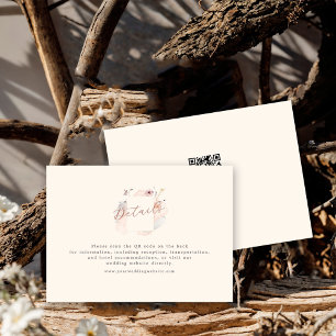 Cartão De Informações Casamento Código QR Minimalista Flor Silvestre Boh