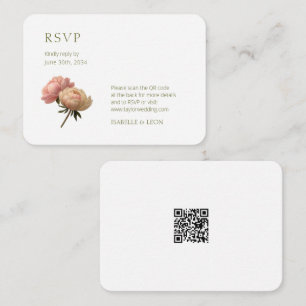Cartão De Informações Casamento Código QR Rosa Vintage Branco