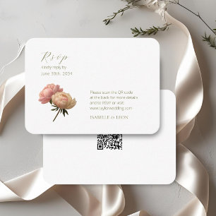 Cartão De Informações Casamento Código QR Rosa Vintage Branco
