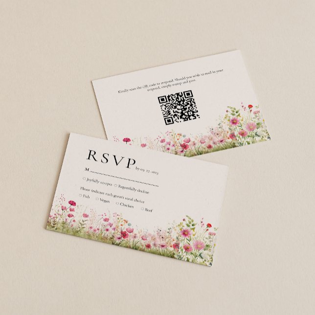 Cartão De Informações Casamento Código QR Rsvp Online Flor Silvestre Ele (Criador carregado)