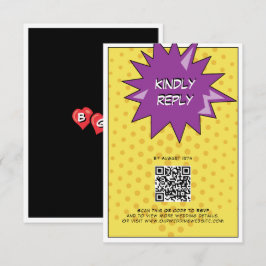 Cartão De Informações Casamento Colorido com Pop de Arte do Livro Quadra