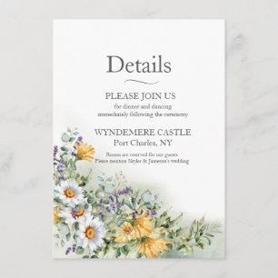 Cartão De Informações Casamento Colorido de Flores Silvestres
