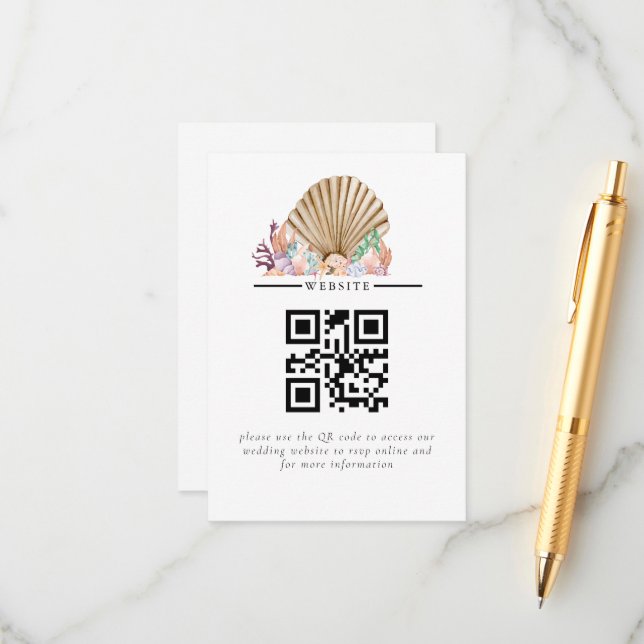 Cartão De Informações Casamento com a praia de Coral & Seashell (Frente/Verso In Situ)