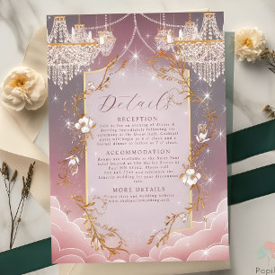 Cartão De Informações Casamento com Acento Mágico Dourado Rosa