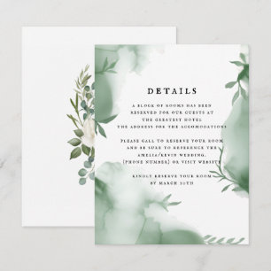 Cartão De Informações Casamento com Aquarela de Vegetação de Eucalipto E