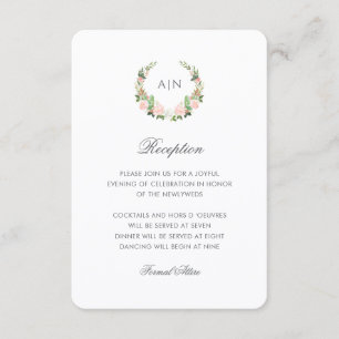 Cartão De Informações Casamento com Brasão Floral em Aquarela Elegante
