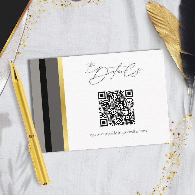 Cartão De Informações Casamento com Cinzas Negras Douradas e Elegantes (Criador carregado)