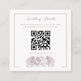Cartão De Informações Casamento com Código QR de Caligrafia Rosa Empoeir