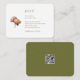 Cartão De Informações Casamento com Código QR de Rosa Verde-Azul