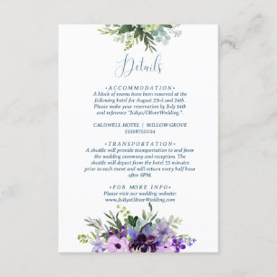 Cartão De Informações Casamento com código QR Floral Roxo