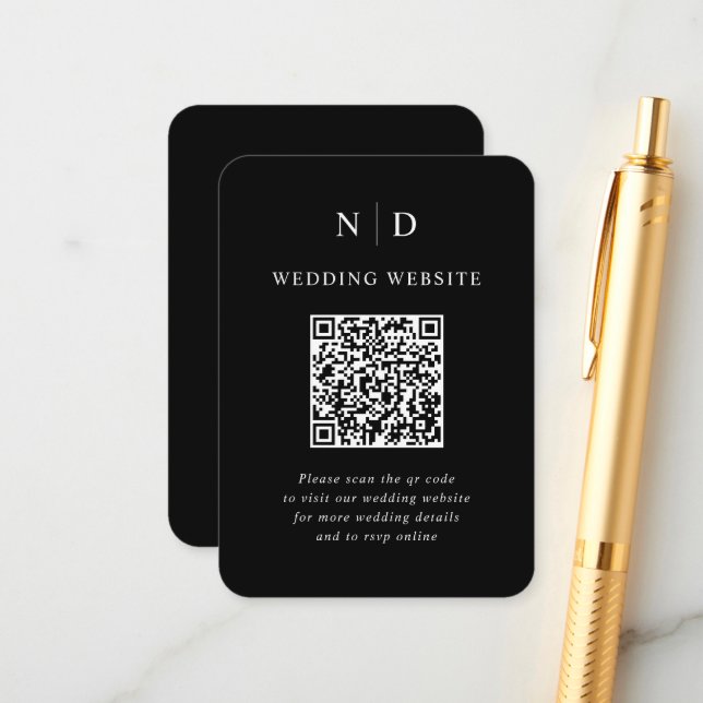 Cartão De Informações Casamento com Código QR Preto e Branco (Frente/Verso In Situ)