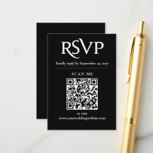 Casamento com código QR RSVP Chic Moderno Preto