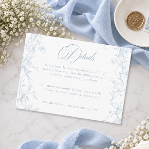 Cartão De Informações Casamento com Coroa Floral Clássica Vintage Azul E