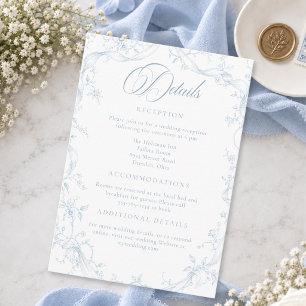 Cartão De Informações Casamento com Coroa Floral Clássica Vintage Azul E