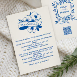 Cartão De Informações Casamento com Crista de Fita Caprichosa Azul Franc