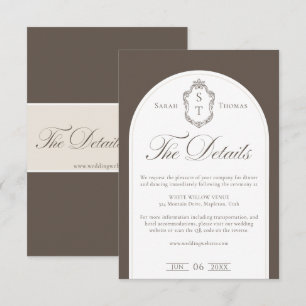 Cartão De Informações Casamento com Detalhes de Caligrafia em Marrom Moc