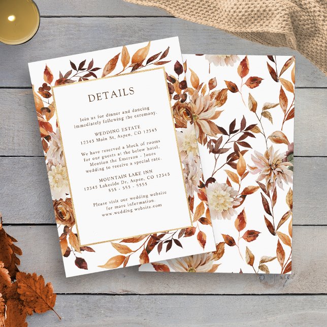 Cartão De Informações Casamento com Detalhes de Outono (Watercolor Fall Leaves Detail Wedding Enclosure Card by Painted Paperie
)