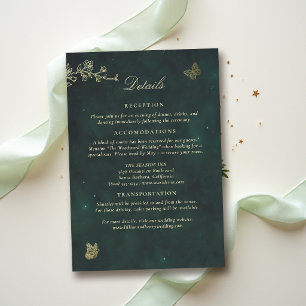 Cartão De Informações Casamento com Detalhes em Verde Esmeralda Floresta