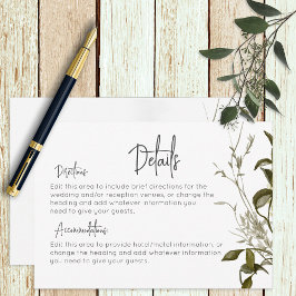 Cartão De Informações Casamento com detalhes florais modernos Boho Green