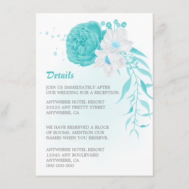 Cartão De Informações Casamento com detalhes florais românticos em branc (Frente)